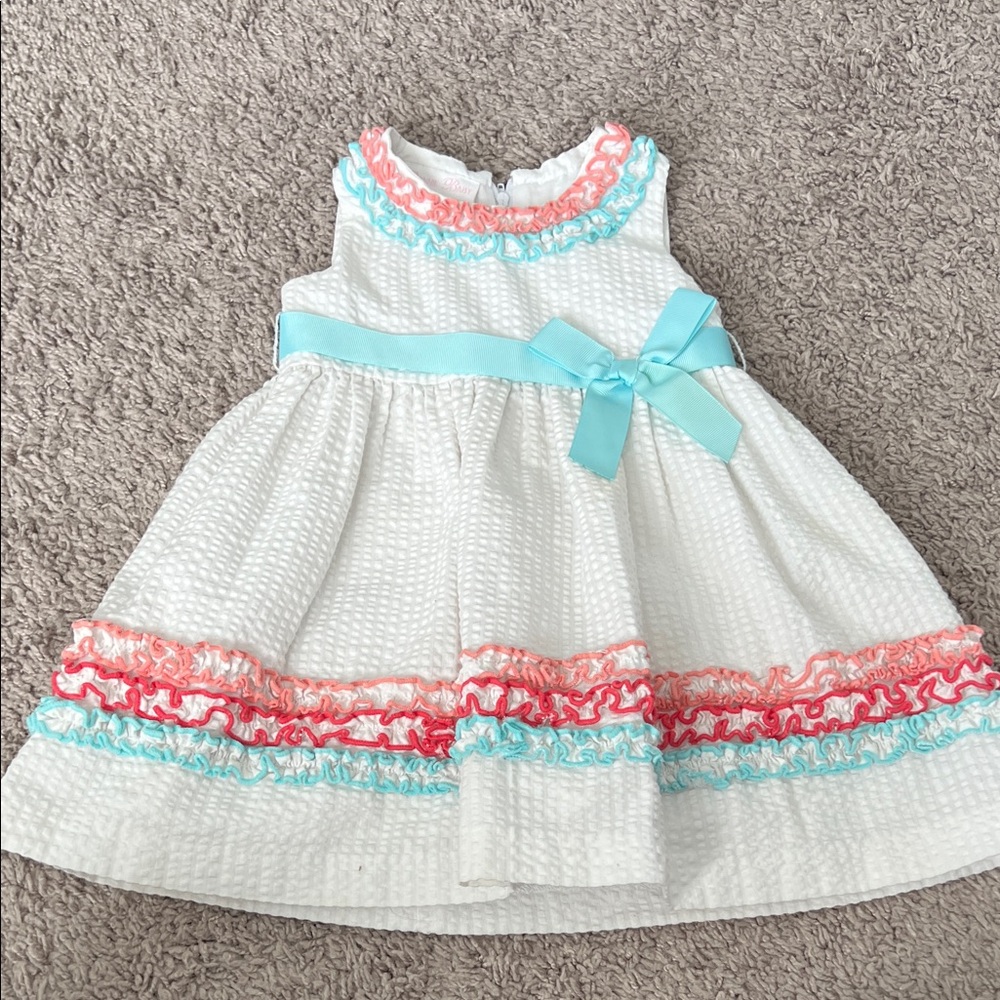 Bonnie Baby Seersucker Pink Blue Easter Spring Dress - Picture 1 of 5